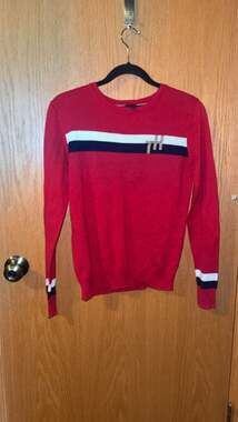 Tommy Hilfiger Sweater Womens Size XS Red Long Sleeve Varsity VTG Y2K Striped